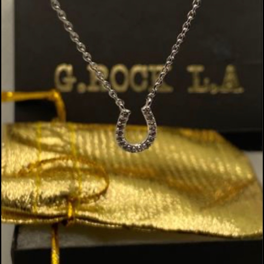 Cubic Zirconia Cz Horseshoe Good Luck Chain Necklace Pendant Charm